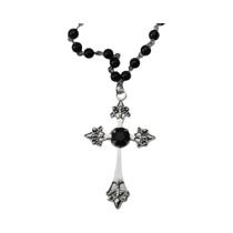 Conjunto De Colar Com Pingente De Cruz De Morcego Gótico Escuro Y2K, Com Contas Pretas Empilhadas E
