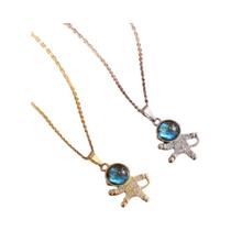 Conjunto De Colar Com Pingente De Prata E Ouro Planeta Lua CZ, Corrente De Aço Titânio, Joia Choker,