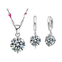 Conjunto De Colar Com Pingente E Brincos Huggie Em Prata Esterlina 925 Com Cristal CZ Austríaco Para Conjunto De Colar Com Pingente E Brincos Huggie Em Prata Esterlina 925 Com Cristal CZ Austríaco Para
