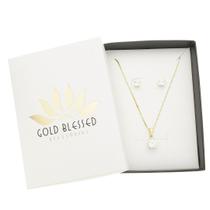 Conjunto de Colar com Pingente e Brincos Ponto de Luz Zircônia Redondo Folheado a Ouro 18k