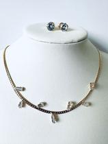 Conjunto de Colar e Brinco com Navetes Cristal - Banho Ouro 18k ou Platina Conjunto de Colar e Brinco com Navetes Cristal - Banho Ouro 18k ou Platina