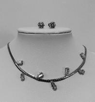 Conjunto de Colar e Brinco com Navetes Cristal - Banho Ouro 18k ou Platina
