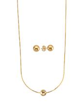 Conjunto de colar e brinco de bola lisa banhada a ouro 18k