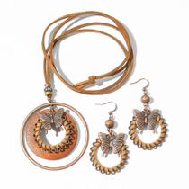 Conjunto de colar e brinco de borboleta boêmia, estilo vintage