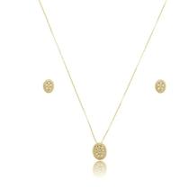 Conjunto de Colar e Brinco Oval Banhado a Ouro com Zircônias Conjunto de Colar e Brinco Oval Banhado a Ouro com Zircônias