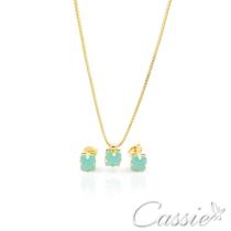 Conjunto de Colar e Brinco Quadrado Mini Zircônia Verde Conjunto de Colar e Brinco Quadrado Mini Zircônia Verde