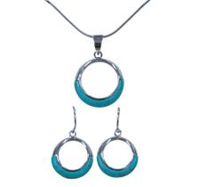 Conjunto de colar e brinco redondo Prata 925 turquesa 45cm Conjunto de colar e brinco redondo Prata 925 turquesa 45cm