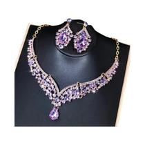 Conjunto De Colar E Brincos Ajustáveis Com Cristais Brilhantes Para Noivas Com Pedras Em Forma De