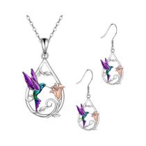 Conjunto De Colar E Brincos Com Pingente De Beija-flor Fofo E Decoração Floral Presente De Joias
