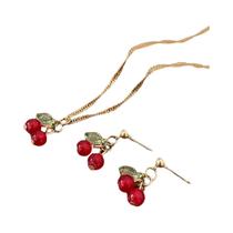 Conjunto De Colar E Brincos Com Pingente De Cereja Vermelha Em Ouro, Joias Elegantes E Charmosas Conjunto De Colar E Brincos Com Pingente De Cereja Vermelha Em Ouro, Joias Elegantes E Charmosas