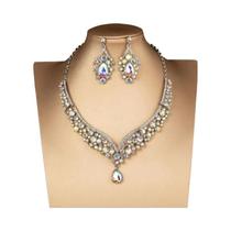 Conjunto De Colar E Brincos De Cristal AB Color Rhinestone Para Noivas, Bijuterias Para Festas De Conjunto De Colar E Brincos De Cristal AB Color Rhinestone Para Noivas, Bijuterias Para Festas De