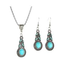Conjunto De Colar E Brincos De Cristal Azul Turquesa Estilo Vintage Para Homens E Mulheres Conjunto De Colar E Brincos De Cristal Azul Turquesa Estilo Vintage Para Homens E Mulheres