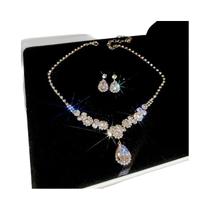 Conjunto De Colar E Brincos De Cristal Com Strass Brilhante Para Mulheres, Grande Gota De Água,