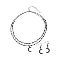 Conjunto De Colar E Brincos De Cristal Preto Goth Trendy Para Mulheres, Joias De Halloween