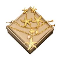 Conjunto De Colar E Brincos De Estrela Do Mar Dourada Para Mulheres E Meninas, Joias Em Aço