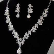 Conjunto De Colar E Brincos De Luxo Para Noivas Com Zircônia E Strass, Acessórios Para Casamento E