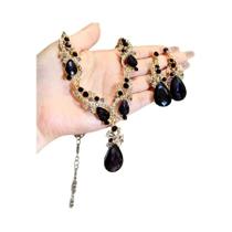 Conjunto De Colar E Brincos Em Cristal Com Pingente Em Forma De Gota Para Mulheres, 2 Peças,