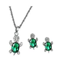 Conjunto De Colar E Brincos Em Forma De Tartaruga Com Revestimento Prateado Para Mulheres, Moda Leve