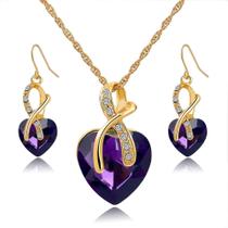Conjunto De Colar E Brincos Formato de Coração com Pingente Dourado com Vermelho Presente Dia Dos Namorados Conjunto De Colar E Brincos Formato de Coração com Pingente Dourado com Vermelho Presente Dia Dos Namorados