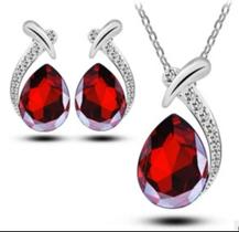 Conjunto De Colar E Brincos Formato de Gota com Pingente Cor Prata com Roxo Presente para namorada