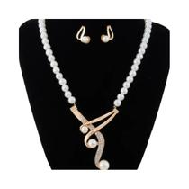 Conjunto De Colar E Brincos Geométricos Com Pérolas Para Mulheres, Presentes Exquisitos Para Festas Conjunto De Colar E Brincos Geométricos Com Pérolas Para Mulheres, Presentes Exquisitos Para Festas