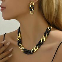 Conjunto De Colar E Brincos Gótico Vintage Dourado Com Borda Grossa Estilo Cubano Para Mulheres,