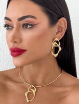 Conjunto de Colar e Brincos Orgânicos Folheado a Ouro 18K