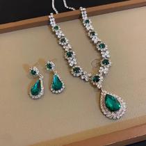 Conjunto De Colar E Brincos Pendurados Com Flor De Prata Esmeralda Para Joias Femininas Da Moda