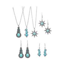 Conjunto De Colar E Brincos Vintage Turquesa Para Mulheres, Joias Étnicas Para Festa Na Praia,
