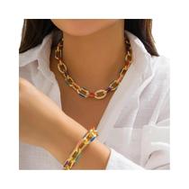 Conjunto De Colar E Pulseira Choker Colorido Estilo Boêmio Para Mulheres, Acessórios De Joias