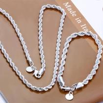 Conjunto de Colar e Pulseira de 2 Peças - 4mm, Moda Masculina e Feminina