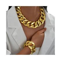 Conjunto De Colar E Pulseira De Corrente Cubana Chunky Dourada Para Mulheres, Joias Vintage