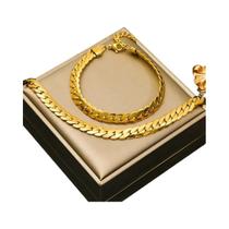 Conjunto De Colar E Pulseira De Corrente Larga Dourada Para Mulheres E Meninas Em Aço Inoxidável