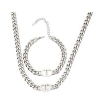 Conjunto De Colar E Pulseira Em Aço Inoxidável Com Corrente Dupla Unissex, Acessórios Elegantes Para