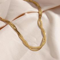 Conjunto De Colar E Pulseira Feminino Em Aço Inoxidável Banhado a Ouro, À Prova d'Água, Com Corrente
