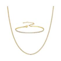 Conjunto De Colar E Pulseira Tennis Iced out Em Aço Inoxidável Dourado E Prateado Para Mulheres,