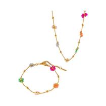 Conjunto De Colar E Pulseira Vintage Com Flores Coloridas Para Meninas, Joias De Verão Em Aço