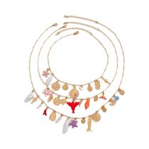 Conjunto de Colar Gargantilha Boho com Pingente - 3 Peças com Motivos de Peixe, Vieira, Cactus e Estrela Conjunto de Colar Gargantilha Boho com Pingente - 3 Peças com Motivos de Peixe, Vieira, Cactus e Estrela