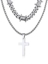 Conjunto de Colares Bandmax Punk com Arame Farpado e Cruz em Aço 316L Conjunto de Colares Bandmax Punk com Arame Farpado e Cruz em Aço 316L