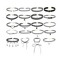 Conjunto De Colares Choker Góticos Femininos 10PCS Vintage Em Camadas De Renda E Couro PU Acessórios