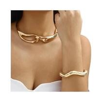 Conjunto De Colares Chunky De Metal Punk Goth Para Mulheres, Bracelete Irregular Com Abertura, Joias