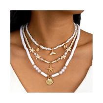 Conjunto De Colares Com Pingente De Estrela-do-mar Branca, Concha E Cauda De Peixe Para Mulheres,