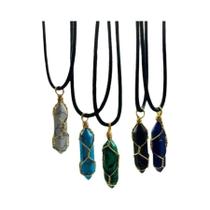 Conjunto De Colares De Cristal Natural Feitos À Mão 5 Peças Com Pingente Hexagonal Cadeia De Cura