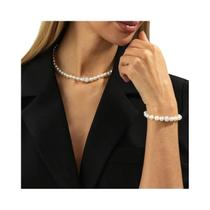 Conjunto De Colares E Pulseiras Boho Femininos Com Pérolas E Strass Vintage Em Acrílico Para