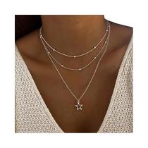 Conjunto De Colares Femininos Multicamadas Com Estrelas E Lua, Estilo Europeu-Americano, Simples,