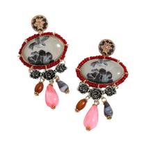 Conjunto De Colares Femininos Vintage Com Correntes De Metal E Pingentes Geométricos De Resina 4