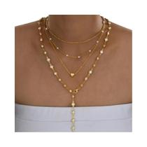 Conjunto De Colares Femininos Vintage Com Pingente De Coração De Pérolas Falsas, 4 Peças, Elegante