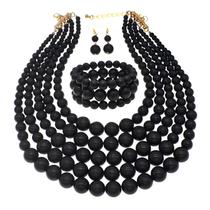 Conjunto de colares MeLime Faux Big Pearl de 5 camadas para mulheres (preto)