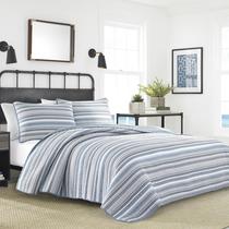 Conjunto de Colcha Nautica All Season Cotton Bedding com Matching Sham, Leve e Reversível, King, Jettison Cinza / Azul