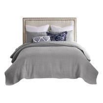 Conjunto de colchas Benzara Fys, 3 peças King Size, cinza, jacquard Conjunto de colchas Benzara Fys, 3 peças King Size, cinza, jacquard